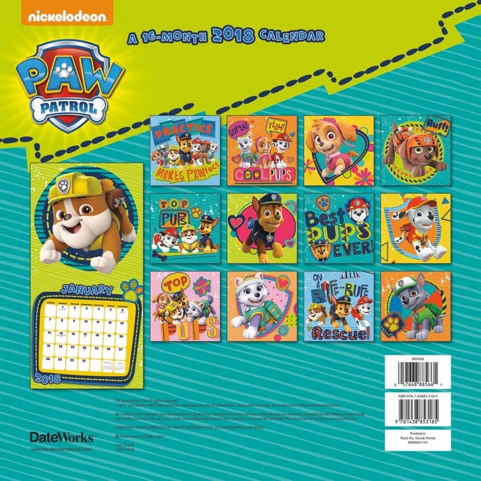 Paw Patrol Wall Calendar, Kids TV by Calendars Tanga