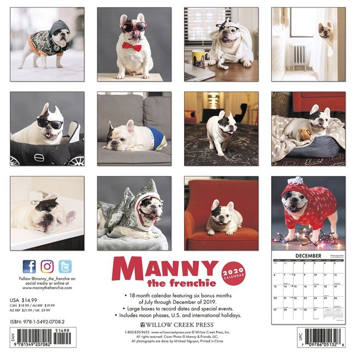 Manny the Frenchie Wall Calendar, Funny Dogs by Calendars Tanga