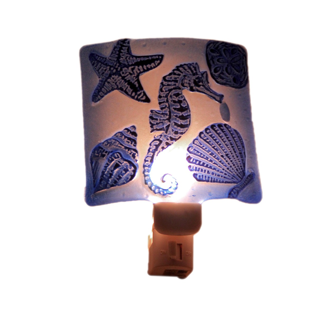 Blue Seahorse Hand Painted Art Glass Plug In Night Night Lights