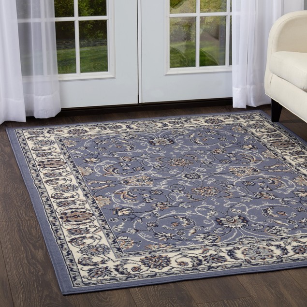 Traditional Persian Oriental Blue Bordered Floral Vines Leaves Area Rug ...