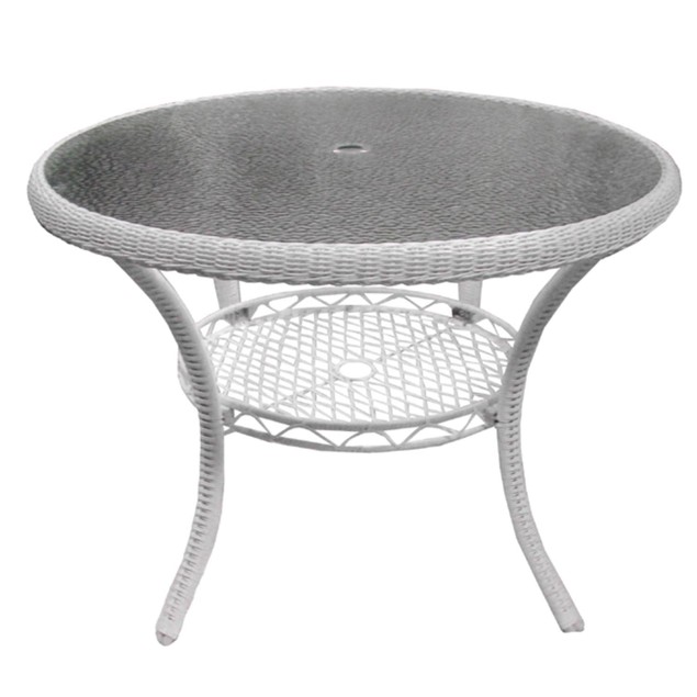 5-Piece White Resin Wicker Patio Dining Set - Table and 4 Chairs - Tanga